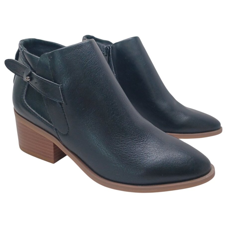 A New Day Booties Black Faux Leather Side Buckle Zipper Nikki Boots Size 7.5 NEW